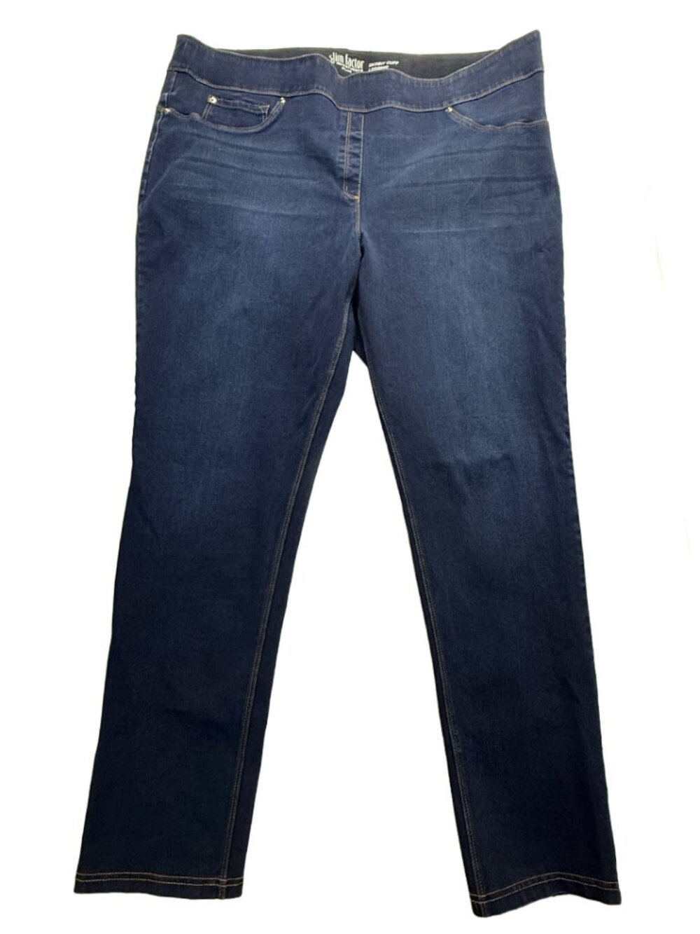 Slim Factor by Investments Women’s 2X Pull-On Skinny Jeans Dark Wash Cuffed Hem